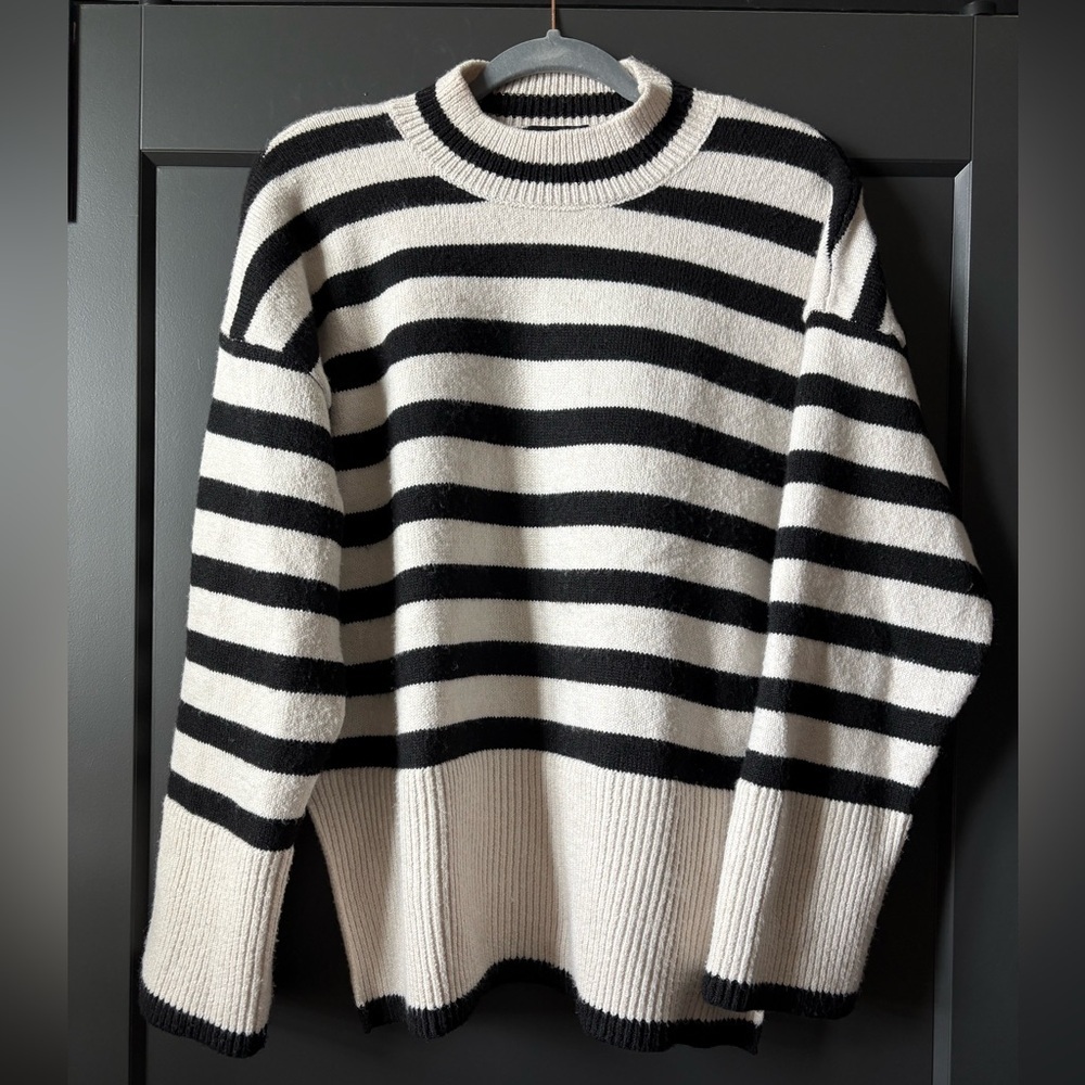 Vici Black and Cream Striped Mock Neck Sweater